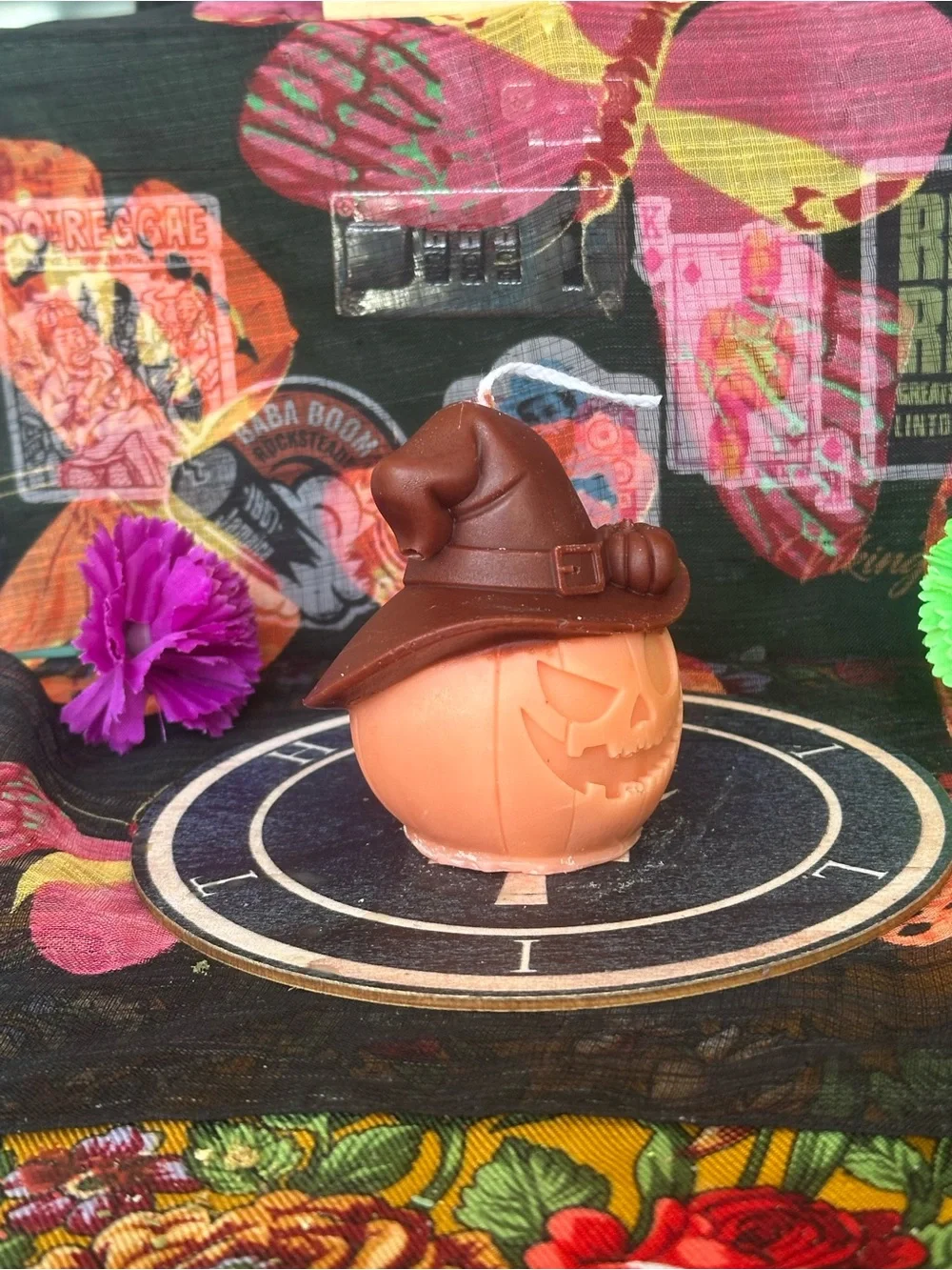 Handmade Rustic Pumpkin Witch Candle – Orange Jack-O’-Lantern